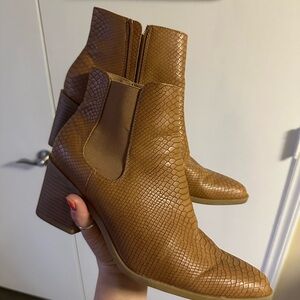 Brown Snake Print Ankle Boots